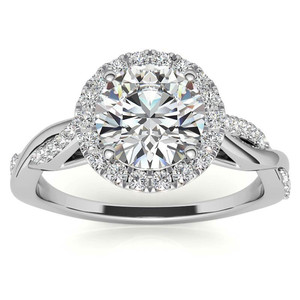 Anillo de compromiso y aniversario de lujo con diamante cultivado en laboratorio de corte brillante, certificado IGI, en oro amarillo de 9k/10k/14k, con halo trenzado tipo catedral. - Product Image 1