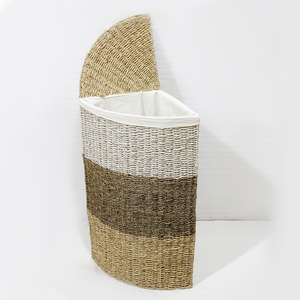 Handwoven Seagrass Multi-Color Eco-Friendly Laundry Hamper With Liner <b>Corner</b> <b>Basket</b> - Product Image 2