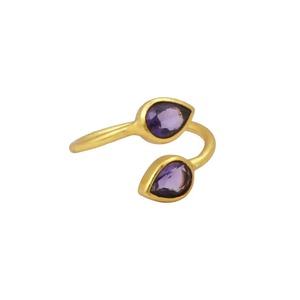 Anillo de cuarzo rosa y amatista chapado en oro con engaste de puntas, estilo bohemio, unisex, para uso diario. - Product Image 3