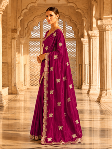 Sari de Terciopelo y Satén para Mujer, Diseño Indio Personalizado de Vexotrend, Hermoso Diseño Patola, Estilo Tradicional para Bodas y Fiestas - Product Image 2