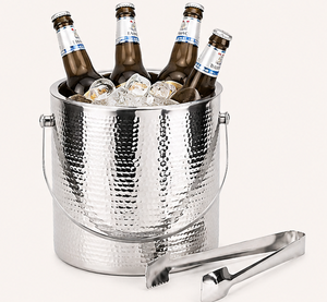 Wholesale Double Wall Stainless Steel <b>Ice</b> Bucket Hammered Wine Chiller Bucket Metal Champagne <b>Cooler</b> Tub with Handle <b>for</b> Bar - Product Image 4