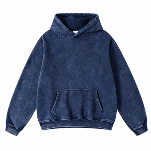 Men's <b>Oversized</b> Acid Wash Hoodie <b>Vintage</b> Pullover <b>Sweatshirt</b> with Pocket Navy Blue - Product Image 1