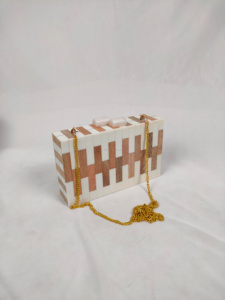 Pochette de soirée en résine de style vintage en bois de luxe artisanal de créateur Sac portefeuille Boîte à motif Sac à main Cadeau Type de sacs à main - Product Image 3