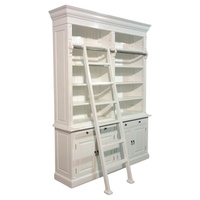 Bibliothèque de style européen avec échelle Bibliothèque blanche en bois massif Cabinet de vitrine Knock Down Made for Antique Home Office Furniture