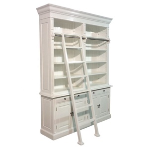 Tủ sách phong cách Châu Âu với thang gỗ rắn Tủ Sách màu trắng tủ trưng bày tủ gõ xuống làm cho đồ nội thất văn phòng nhà cổ - Product Image 3