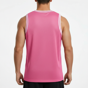 Camiseta deportiva sin mangas con cuello en V para hombre, de malla, con cuello acanalado y ribete en contraste, al por mayor - Product Image 2