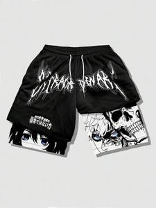 -inspired Eco-Friendly 100% Polyester Digital Printed <b>Elastic</b> Waist Tribal Print Mesh Shorts - Product Image 3