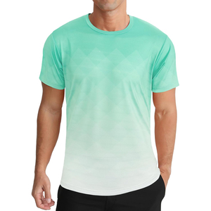 Camiseta de Manga Corta para Hombre, Cuello Redondo, Patrón Geométrico Degradado, Transpirable, Tejido de Punto, Corte Regular, Informal, Verde a Blanco, para Gimnasio - Product Image 4