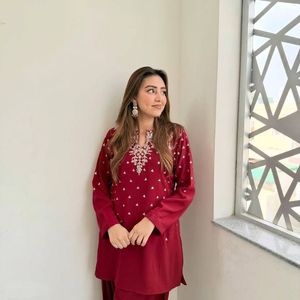 Premium French Crepe Kurti Set with Embroidery Beads <b>Sequins</b> Work Stylish <b>Pant</b> and Dupatta for Women Festive Wear - Product Image 1