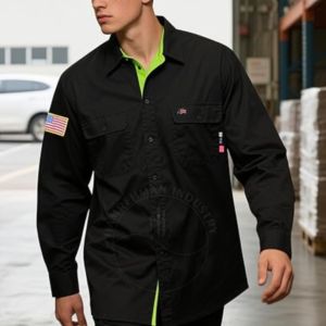 Wholesale Men's Mandarin Collar Welding Work <b>Shirts</b> Resistant Welding Clothing <b>Shirts</b> for Men Long Sleeve Crew Work - Product Image 4