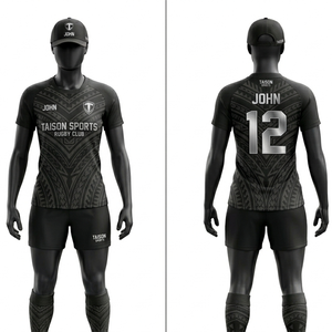 Tenue de rugby pour femmes, jersey personnalisé en polyester interlock 180 GSM, rayures latérales rouge anthracite, sublimation, vêtements d'équipe - Product Image 3