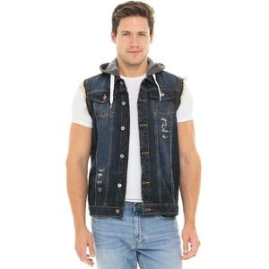 Chaleco con Capucha de Mezclilla Lavada para Hombre, Chaqueta Casual de Color Sólido con Botones al Frente, Ropa de Calle Otoñal - Product Image 5