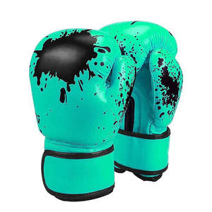 Gants de boxe bleus en PU avec imprimé noir effet gouttelettes et fermeture Velcro pour adultes – Équipement d'arts martiaux - Product Image 5