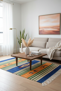 Alfombra/Camino de pasillo moderno de algodón 100% con diseño floral, tejido a mano, reverso lavable y pelo medio - Product Image 4