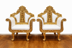 ชุดเก้าอี้งานแต่งงานสไตล์บอลลีวูดแบบอินเดีย เก้าอี้บัลลังก์งานแต่งงานสีงาช้างสุดหรู เก้าอี้งานแต่งงานแบบพระมหาราชา สหรัฐอเมริกา - Product Image 3