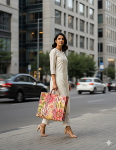 Handcrafted Floral Printed Cotton <b>Tote</b> <b>Bag</b> <b>for</b> Women Stylish Everyday Shopping Office <b>Travel</b> Shoulder Carry <b>Bag</b> - Product Image 2