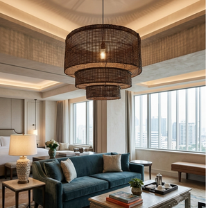 Rustic Dark Brown 3-Tier Wicker Pendant <b>Light</b> Cover Natural Woven <b>Bamboo</b> Ceiling Lamp <b>Shade</b> Wholesale for Living Room - Product Image 2