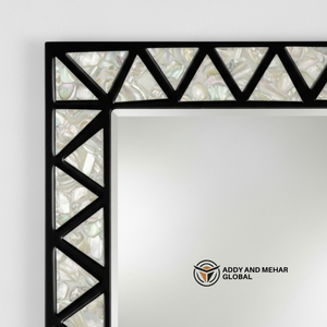 กระจกติดผนังงานฝีมือรักษ์โลกสไตล์อาร์ตเดโค ประดับมุกทรงสี่เหลี่ยมหรูหรา พร้อมกรอบเรขาคณิตสีดำ สำหรับตกแต่งงานแต่งงาน - Product Image 3