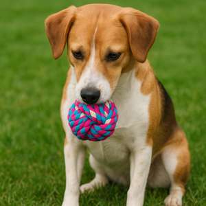 Juguete Masticable para Mascotas Yommy, Pelota de Cuerda Trenzada de 3 Colores, Juguete Dental para Perros - Product Image 4
