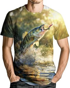 T-shirt de pêche 3D personnalisé pour hommes, avec motif de poisson réaliste, à manches courtes, pour les sports de plein air et les tenues décontractées - Product Image 2