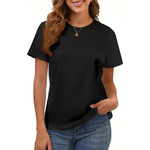 Camiseta básica de algodón para mujer, camiseta de verano de manga corta con cuello redondo, top informal de color liso para uso diario - Product Image 1
