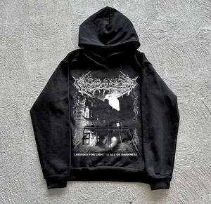 Custom Gothic Graphic Print Unisex <b>Y2K</b> Streetwear Black Heavyweight Cotton Pullover Hoodie And Matching Short Sleeve T <b>Shirt</b> Set - Product Image 2