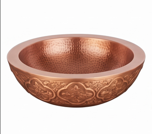 Évier de cuisine rond en cuivre fait main élégant, à poser sur le comptoir, design rustique, surface polie, motif unique - Product Image 1
