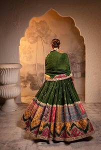 Lehenga de Algodón Muselina con Estampado Digital y Encaje Lampi, Blusa sin Coser y Dupatta para Navratri - Product Image 3