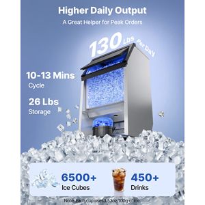 Attrezzatura di Refrigerazione per Cucine Commerciali, Macchina per il Ghiaccio in Acciaio Inox, Produzione 100 Libbre/24h, Capacità di Stoccaggio 26 Libbre - Product Image 2