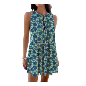 Hermoso Vestido Corto de Algodón con Estampado Floral, Vestido sin Mangas para Mujer, Elegante, Moderno, Informal, para Verano, Playa, Vestido de Moda - Product Image 4