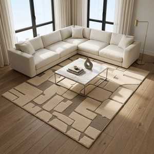 Luxury Handmade Abstract Geometric Wool Plush <b>Thick</b> Area <b>Rug</b> Modern High Low Textured Carpet Custom Hotel Living Room Wholesale - Product Image 3
