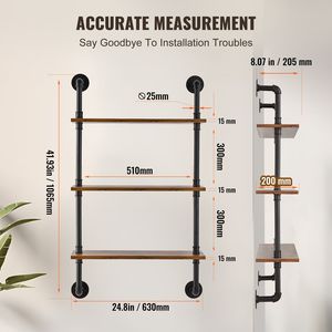 Scaffale Industriale a 3 Livelli in Legno 24x7.87in, Rustico, da Parete, Galleggiante, con Staffe, Espositore, Libreria, Scaffalatura per Vasi - Product Image 6