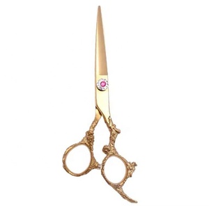 Ciseaux de barbier professionnels en acier inoxydable doré avec revêtement plasma, manche dragon et lames affûtées pour la coupe de cheveux en salon - Product Image 1