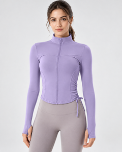 Top Deportivo de Manga Larga con Cuello Alto y Cremallera para Mujer, Color Morado, Ajuste Delgado, Tejido de Punto, Spandex, Poliéster, Secado Rápido, Ropa Deportiva - Product Image 1