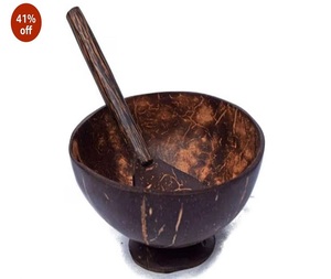 Cuenco de Coco Vegano con Cuchara Metálica, Tallado a Mano en Uttar Pradesh, Cuencos Vintage de Concha Natural Blanca, Ecológicos para Uso Doméstico y Fiestas - Product Image 1