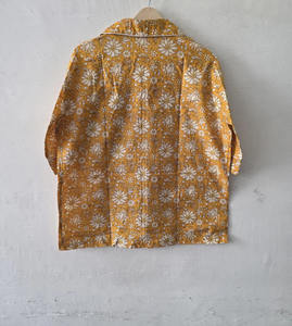 ชุดนอนผ้าฝ้ายลายดอกมัสตาร์ดสำหรับผู้หญิง ชุดฤดูร้อน/ฤดูใบไม้ร่วง เสื้อเชิ้ตพิมพ์ลายติดกระดุม กางเกงขาสั้นเอวยางยืด ชุดนอนแบบเซ็ต - Product Image 6