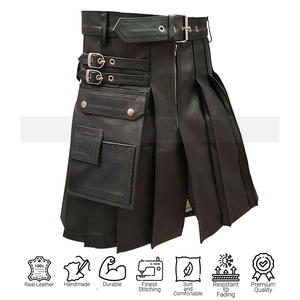 Kilt écossais en cuir de vache véritable pour homme, avec poches cargo plissées, pour club LARP, noir - Product Image 3