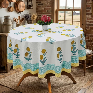 Eco Friendly Handblock Printed Cotton Tablecloth Soft Breathable Durable 40s Cambric Fabric Dining <b>Table</b> <b>Cover</b> Wholesale Price - Product Image 1