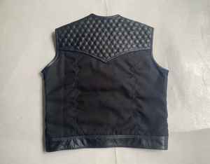 Two Tone Black <b>White</b> Vintage Style Canvas Leather <b>Vest</b> Covered Button Closure <b>Men's</b> Autumn Quick-Dry Anti-Wrinkle Breathable - Product Image 6