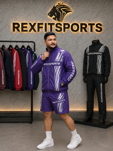 REXFIT SPORTS 2026 Conjunto Deportivo Personalizado para Hombre, Chaqueta y Pantalones Cortos de Nailon Morado, Ligero, con Cierre Completo, para Gimnasio, Entrenamiento, Running y Uso Casual - Product Image 4
