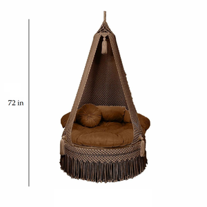 Bohemia Macramé Swing <b>Chair</b> Brown with Cotton Rope, Velvet Cushion and Iron Frame for Indoor Outdoor Home Décor Garden Jhula - Product Image 6
