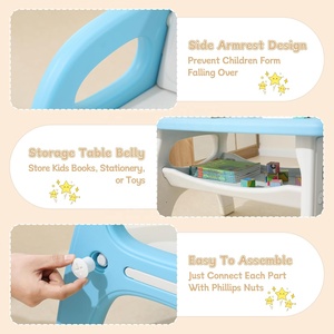 Table moderne en plastique pour enfants avec 2 chaises, étagère de rangement et protège-pieds antidérapants pour activités, repas, jeux, école et salle de sport des tout-petits - Product Image 4