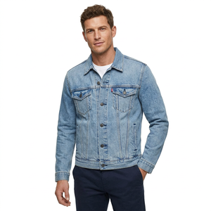 Veste en jean délavé bleu clair pour homme, col rabattu, boutonnée, grande taille, poches, fabrication au Bangladesh - Product Image 1