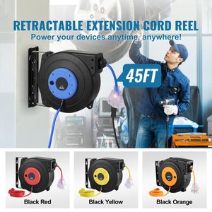 Avvolgicavo retrattile per impieghi gravosi da 45 piedi, 12AWG/3C SJTOW, con presa tripla illuminata, 15 Amp, da NEMA femmina a AC maschio - Product Image 2