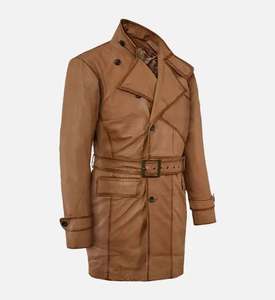 Manteau long en cuir pour homme, chaud, avec fermeture éclair, style trench-coat, sur mesure, prix de gros - Product Image 6