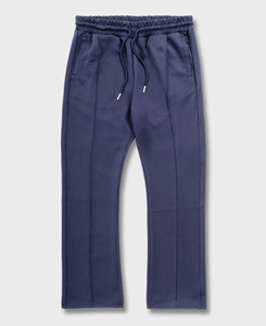 Pantalon de survêtement en coton bleu marine pour homme, taille élastique avec cordon de serrage, coupe droite décontractée, poches latérales, respirant, poids moyen, idéal pour l'automne - Product Image 1