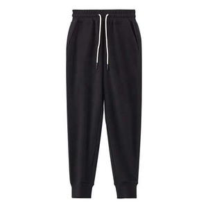 Pantalon de jogging décontracté pour homme, noir uni, avec cordon de serrage, bas resserré et poches latérales - Product Image 4