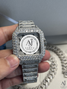 AARVA JEWELS ผู้ชาย'สแควร์ ไดมอนด์ แซฟไฟร์ คริสตัลนาฬิกาสายสแตนเลส 38 มม. อะนาล็อกควอตซ์คุณภาพสูงแฟชั่นหรูหรา - Product Image 1