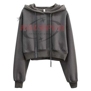 Sudadera Corta para Mujer, Color Gris Sólido, Manga Regular, Informal, de Punto, de Algodón, para Otoño - Product Image 1