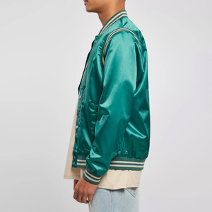 High Quality Custom Satin <b>Bomber</b> <b>Jacket</b> with Stand Collar Front Logo Polyester Winter Unisex <b>Varsity</b> <b>Jacket</b> Customized Color - Product Image 3